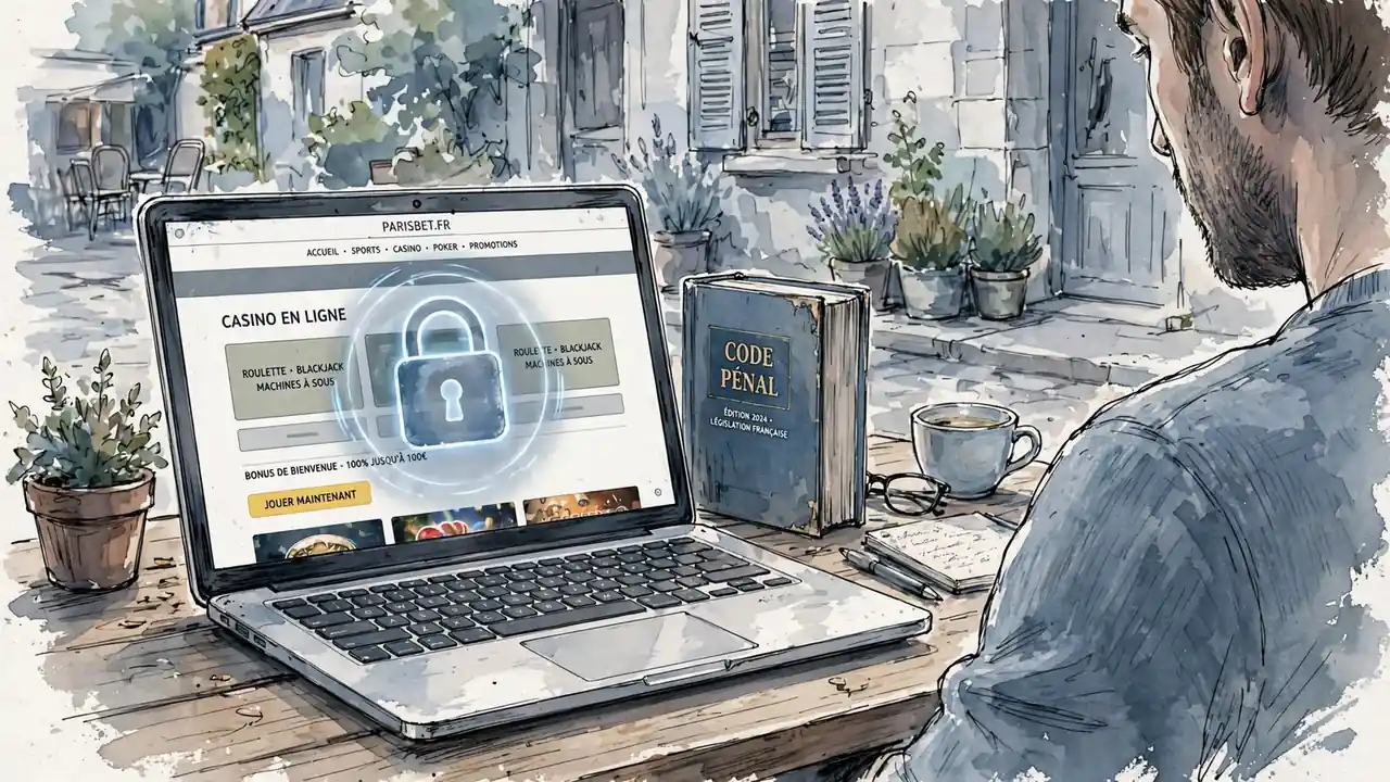 Ordinateur portable français avec site de jeu et icône cadenas